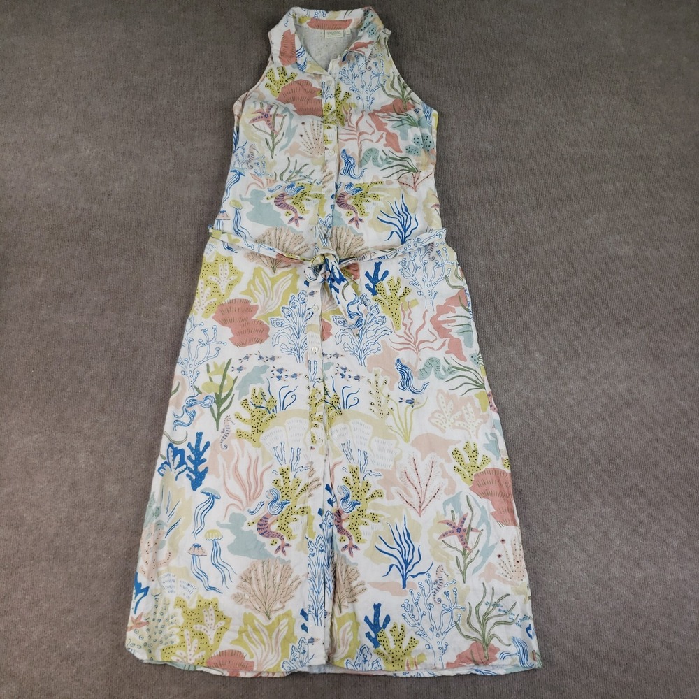 Spartina 449 Dress Women XS White Emeline Seafoam Coral Linen Summer Lined Beach